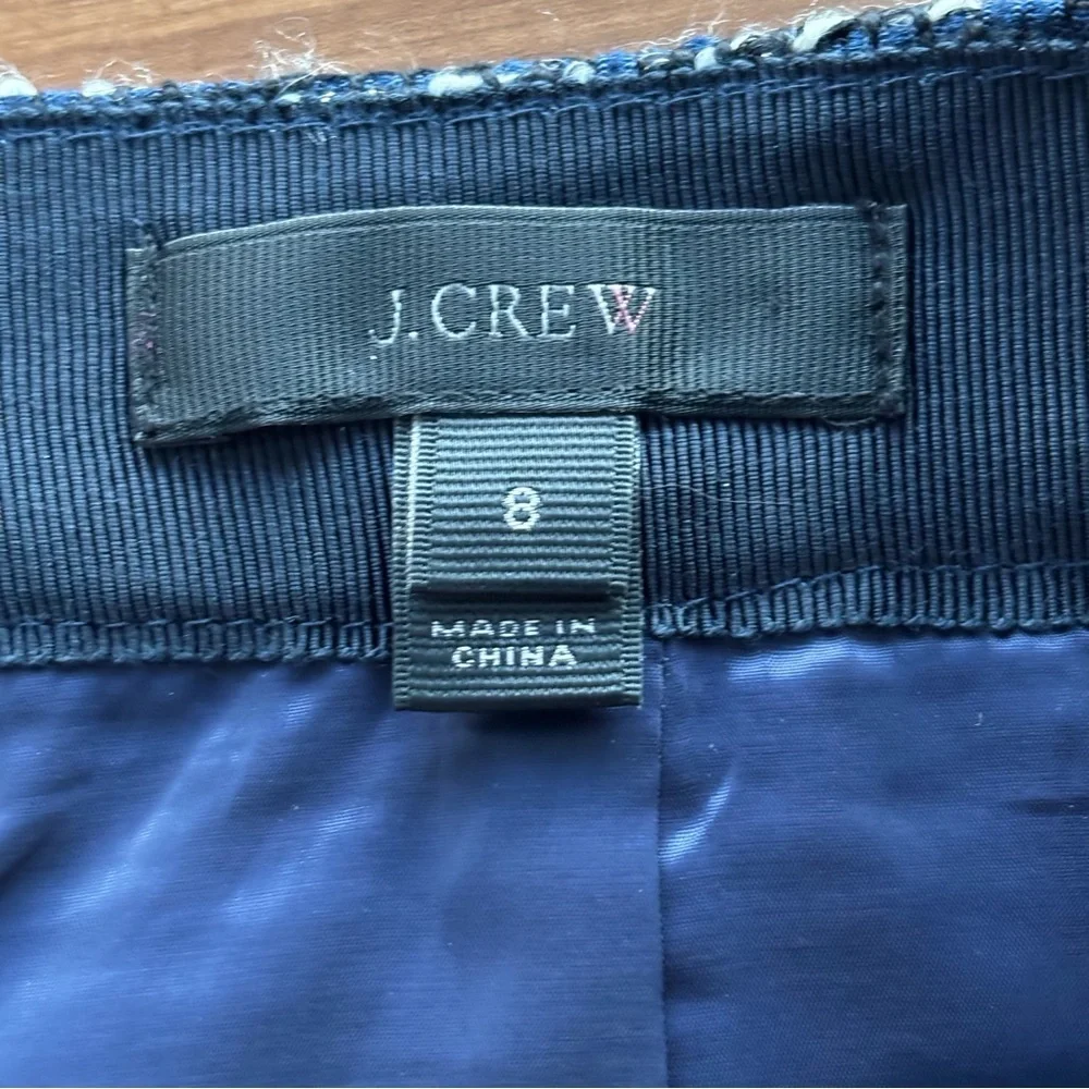 J. Crew Faux Wrap Navy/Off-White Tweed Pencil Skirt, Size 8